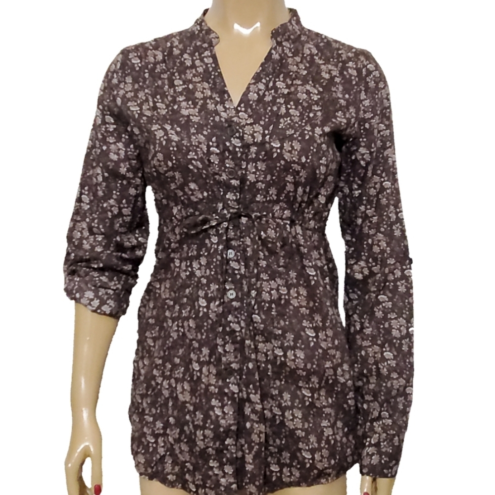 Maurices Long Sleeve Tie Waist Peasant Blouse
